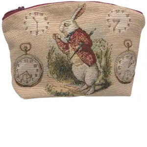 Late Rabbit Alice in Wonderland Tapestry Handbag 6x8.5 Inch Vintage Womens Woven Purse