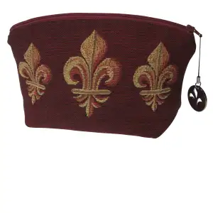 Medieval Fleur de Lys Red Tapestry Handbag 6x8.5 Inch Woven Womens Vintage Purse