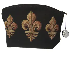 Medieval Fleur de Lys Black Tapestry Handbag 6x8.5 Inch Woven Womens Vintage Purse