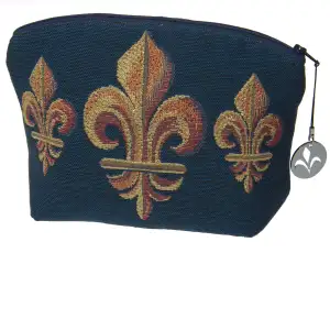 Medieval Fleur de Lys Blue Tapestry Handbag 6x8.5 Inch Woven Womens Vintage Purse