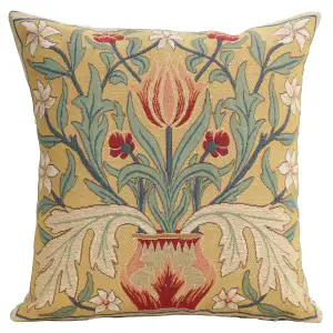 Red Tulip Belgian Tapestry Pillow Cover 18x18 inch 100% Cotton Belgian Jacquard Woven Cushion Cover