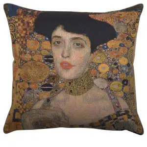 Gustav Klimt Lady in Gold Tapestry Pillow Cover 18x18 Inch Cotton Jacquard Woven Cushion Cover
