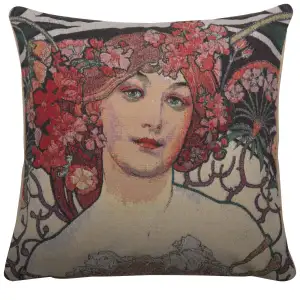 Champenois by Mucha Tapestry Cushion Cover 16x16 Inch Art Nouveau Decorative Throw Pillow