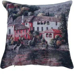 Lakeside Splendor Tapestry Cushion Cover 16x16 Inch Scenic Landscape Decorative Throw Pillow