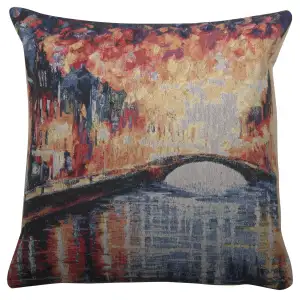 Bridge On Canal Tapestry Cushion Cover 16x16 Inch European Cityscape Decorative Throw Pillow
