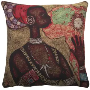 African Woman Tapestry Cushion Cover 16x16 Inch Figurative Portrait Decorative Throw Pillow Home Decor