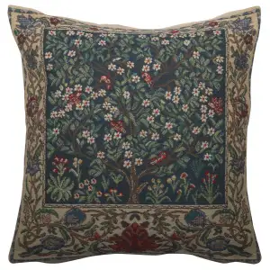 Green Tree Belgian Tapestry Pillow Cover 16x16 inch Cotton Jacquard Woven Cushion Cover