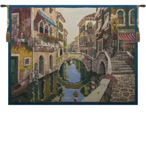 Venice Venetie Light Belgian Tapestry Wall Hanging 26x34 Venice Italy Canal Cityscape Jacquard Woven Wall Art