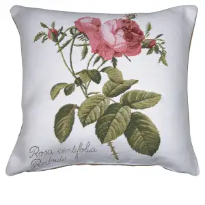 Floral Rose on Right White Tapestry Pillow Cover 19x19 Inch Cotton Jacquard Woven Cushion Cover
