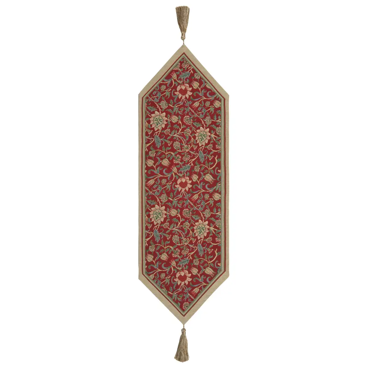 William Morris Design 45x13 in Belgian Table Runner - Fleur de Morris red