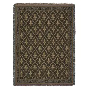 Fleur De Lis Black II Jacquard Woven Tapestry Throw Blanket 70x55 Inch European Decor