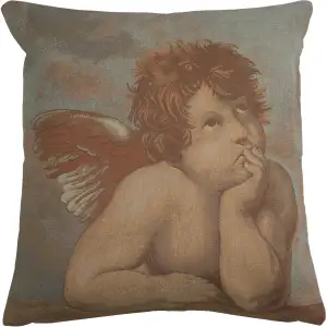 Raphael's Angel Left Italian Tapestry Pillow Cover  17x17 Inch Cotton Jacquard Woven Cushion Cover