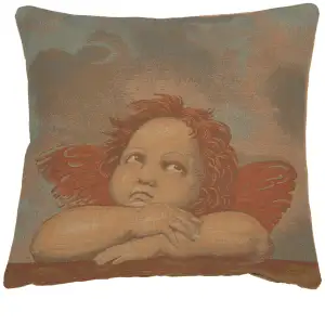 Raphael's Angel Right Italian Tapestry Pillow Cover  17x17 Inch Cotton Jacquard Woven Cushion Cover