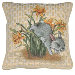 Easter Bunny II Belgian Tapestry Pillow Cover 14x14 Inch Cotton Jacquard Woven Cushion Cover