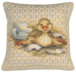 Easter Duck I Belgian Tapestry Pillow Cover  14x14 Inch Cotton Jacquard Woven Cushion Cover