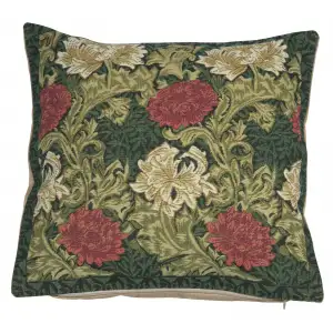 Green Chrysanthemum Belgian Tapestry Pillow Cover 16x16 inch Cotton Jacquard Woven Cushion Cover
