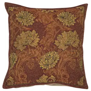 Chrysanthemum Brown Belgian Tapestry Pillow Cover 16x16 inch Cotton Jacquard Woven Cushion Cover