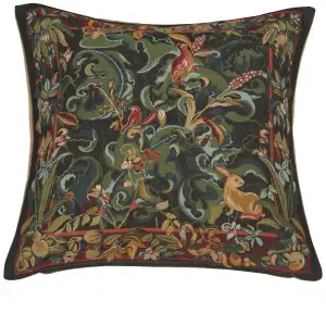 Anne Leurent Animals with Aristoloches Green Tapestry Pillow Cover 19x19 Inch Cotton Jacquard Woven Cushion Cover