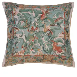 Anne Leurent Animals with Aristoloches Light Tapestry Pillow Cover 19x19 Inch Cotton Jacquard Woven Cushion Cover