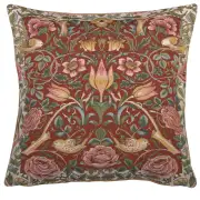 Roses and Birds Red European Cushion Cover