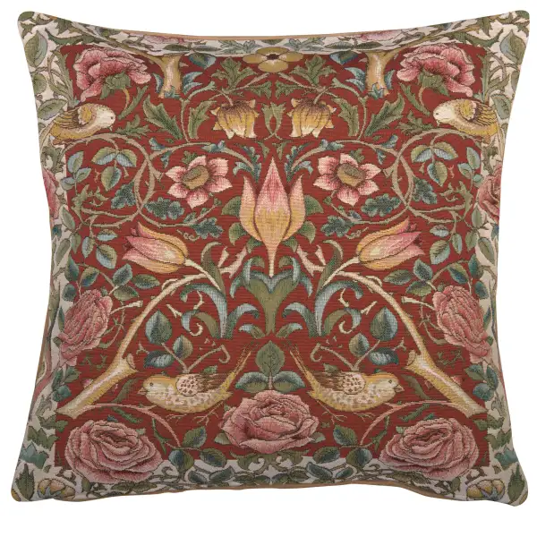 Roses and Birds Red European Cushion Cover