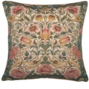 Roses and Birds White French Tapestry Pillow Cover 19x19 inch Cotton Jacquard Woven Cushion Cover