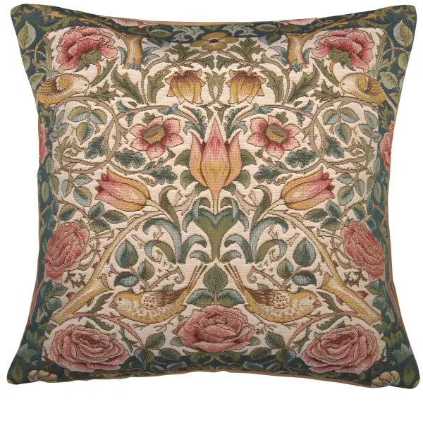 Roses and Birds White European Cushion Cover