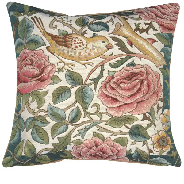 Zoom Bird and Roses White European Cushion Cover