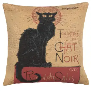 Black Cat Belgian Tapestry Pillow Cover 14x14 Inch Cotton Jacquard Woven Cushion Cover