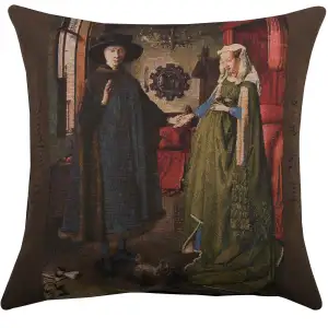 Jan and Hubert van Eyck Arnolfini Tapestry Pillow Cover 18x18 Inch Cotton Jacquard Woven Cushion Cover