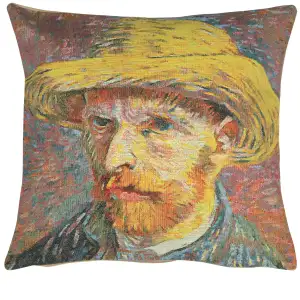 Van Gogh Portrait Belgian Tapestry Pillow Cover 14x14 Inch Cotton Jacquard Woven Cushion Cover