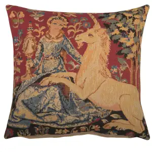 Medieval View Small Tapestry Pillow Cover 14x14 Inch Cotton Jacquard Woven Cushion Cover