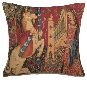 Medieval Hearing Small Tapestry Pillow Cover 14x14 Inch Cotton Jacquard Woven Cushion Cover