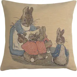 Mrs. Rabbit Beatrix Potter Small European Tapestry Pillow Cover 14x14 Inch Cotton Jacquard Woven Cushion Cover