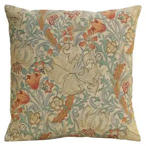 Golden Lily Light Belgian Tapestry Pillow Cover 18x18 inch 100% Cotton Belgian Jacquard Woven Cushion Cover