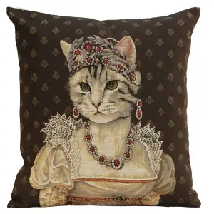 Cat Josephine Belgian Tapestry Pillow Cover 18x18 Inch Cotton Jacquard Woven Cushion Cover