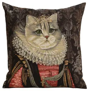 Decorative Cat Belgian Tapestry Pillow Cover 18x18 Inch Cotton Jacquard Woven Cushion Cover