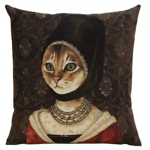 Cat with Hat Belgian Tapestry Pillow Cover 18x18 Inch Cotton Jacquard Woven Cushion Cover