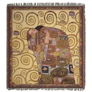Klimt's Accomplissement Belgian Jacquard Woven Tapestry Throw Blanket 58x58 Inch Art Nouveau Decor