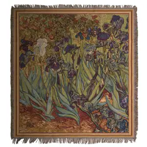 Iris II Van Gogh Belgian Jacquard Woven Tapestry Throw Blanket 60x60 Inch Fine Art Decor