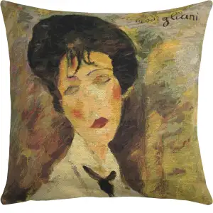 Amedeo Modigliani Woman with Tie Tapestry Pillow Cover 18x18 Inch Cotton Jacquard Woven Cushion Cover