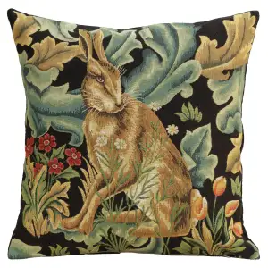 Brown Hare Belgian Tapestry Pillow Cover 18x18 inch 100% Cotton Belgian Jacquard Woven Cushion Cover