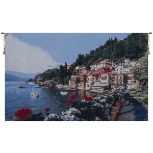 Italian Scene Como Italian Tapestry Wall Hanging 26x60 Inch Cotton Jacquard Woven Wall Tapestry