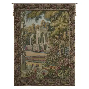 Como Garden with Trellis Border Italian Tapestry Wall Hanging 48x62 Inch Cotton Jacquard Woven Wall Tapestry