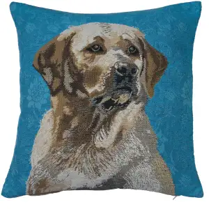 Labrador Blue Belgian Tapestry Pillow Cover 16x16 Inch Cotton Jacquard Woven Cushion Cover
