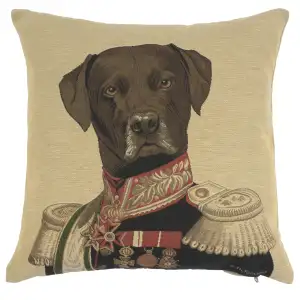 Thierry Poncelet Baron Labrador Black Tapestry Pillow Cover 18x18 Inch Cotton Jacquard Woven Cushion Cover