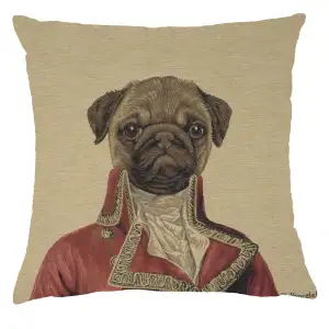 Thierry Poncelet Commodore Pug Red Tapestry Pillow Cover 18x18 Inch Cotton Jacquard Woven Cushion Cover