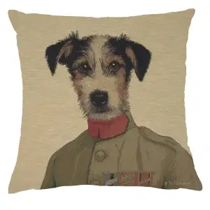 Thierry Poncelet Percival Terrier Green Tapestry Pillow Cover 18x18 Inch Cotton Jacquard Woven Cushion Cover