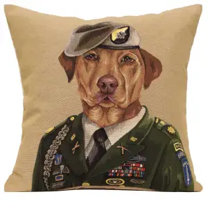 Thierry Poncelet Chien Militaire Green Tapestry Pillow Cover 18x18 Inch Cotton Jacquard Woven Cushion Cover