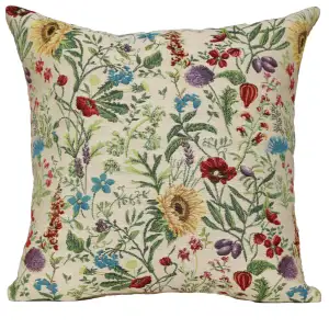 Floral Fleurs Des Champs Tapestry Pillow Cover 18x18 Inch Cotton Jacquard Woven Cushion Cover